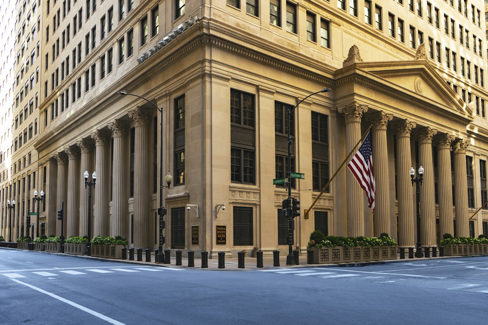 A classic bank building with stone columns