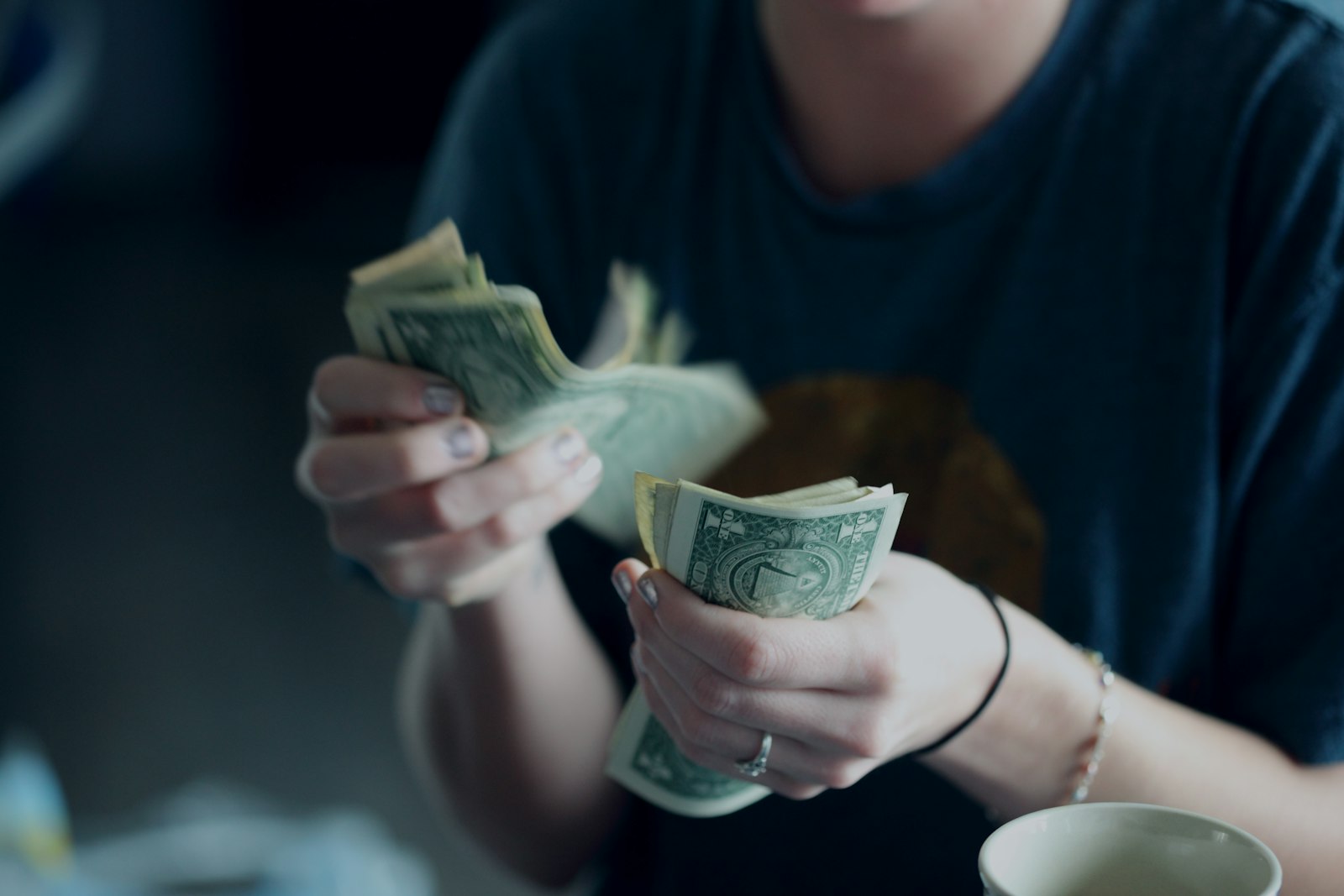 Hands counting US dollar bills